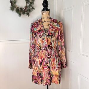 Zara Watercolor Sheer Ruffle Mini Dress NWOT
